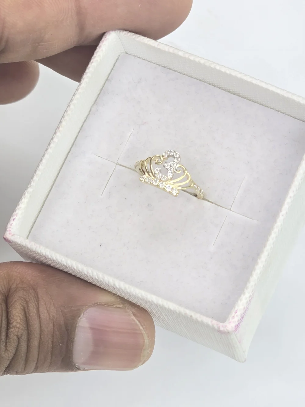 10k Real Gold Crown Number 3 Ring with Clear Stones - Women Jewelry